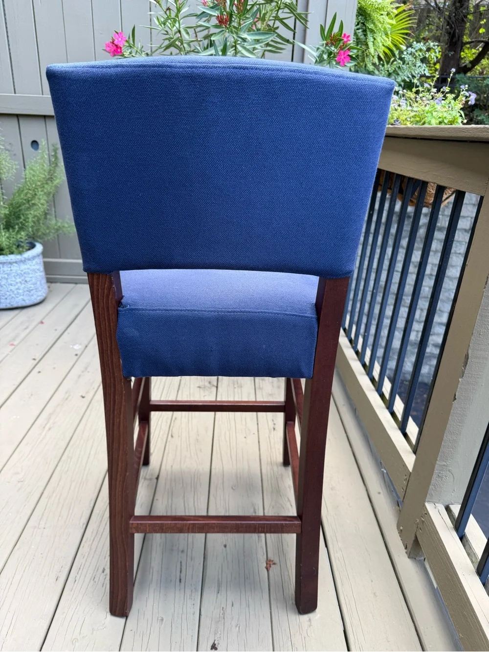Pier 1 Navy Blue Upholstered Counter Stool with Wood Frame
